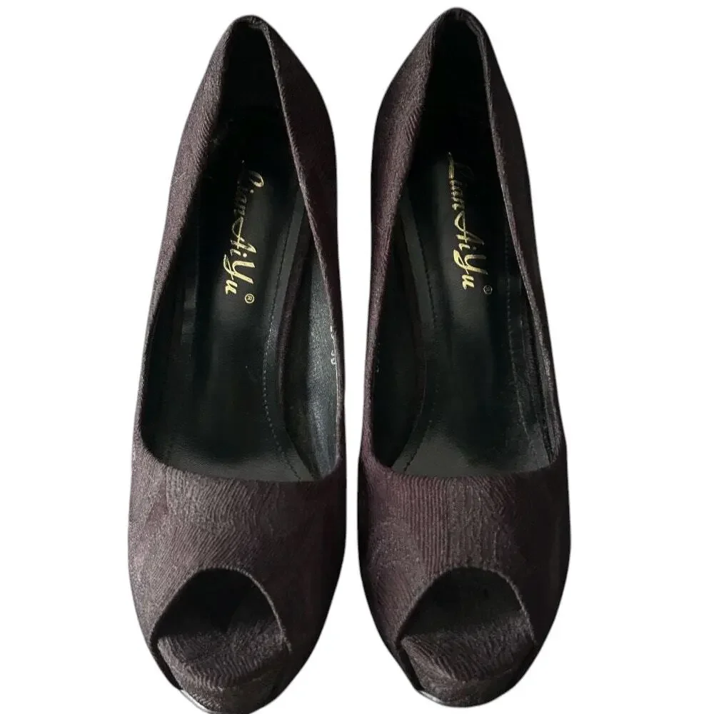 Lian Ai Yu Black Peep Toe Platform 5